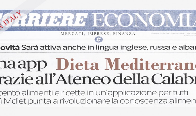 Mdiet, APP UNICAL della Dieta Mediterranea su Corriere Economia