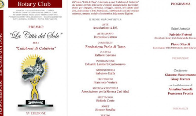 Premio “Città del Sole” del Rotary Club alla Paolo di Tarso per Simply Med